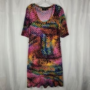 Lennie For Nina Leonard Colorful Pride Jersey Knit Midi Peplum Dress Size Medium